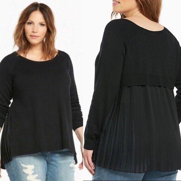 Torrid Women's Black Boat Neck Micro Ribbed Pleated Chiffon Back Sweater Medium - Picture 1 of 8